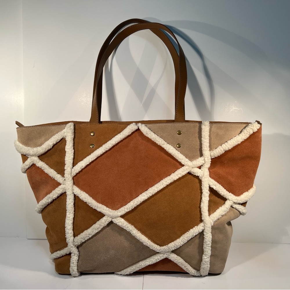 Caroll Suede Leather Patchwork Handbag Totebag